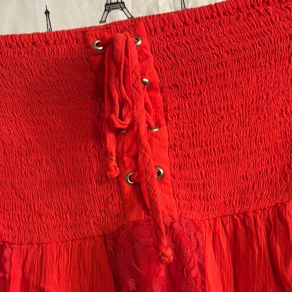 Red Strapless Lace Top - Picture 2 of 4